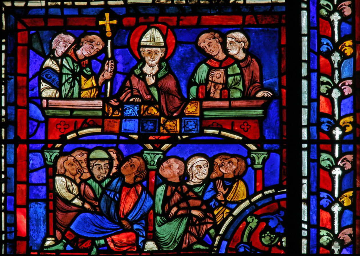 The St Martin window: the saint preaching by French School