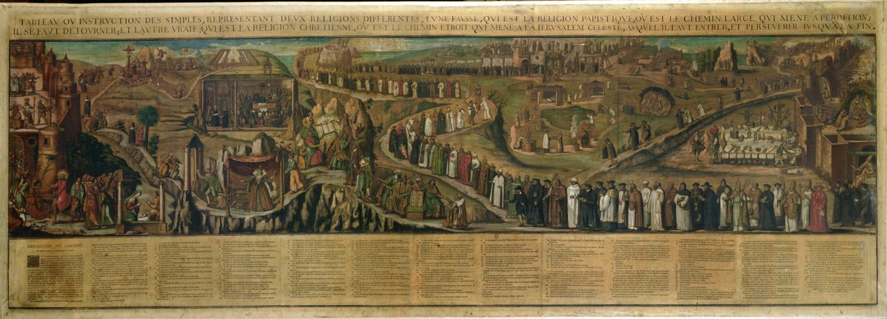 The Two Paths of Religion, depiction of the divide between Protestantism and Catholicism by French School