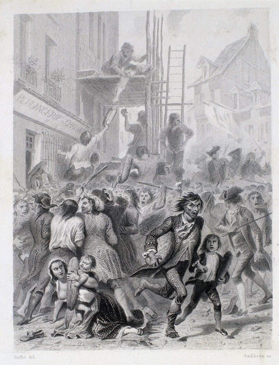 The War of Flours: Riot in Front of a Bakery in May 1775 by French School