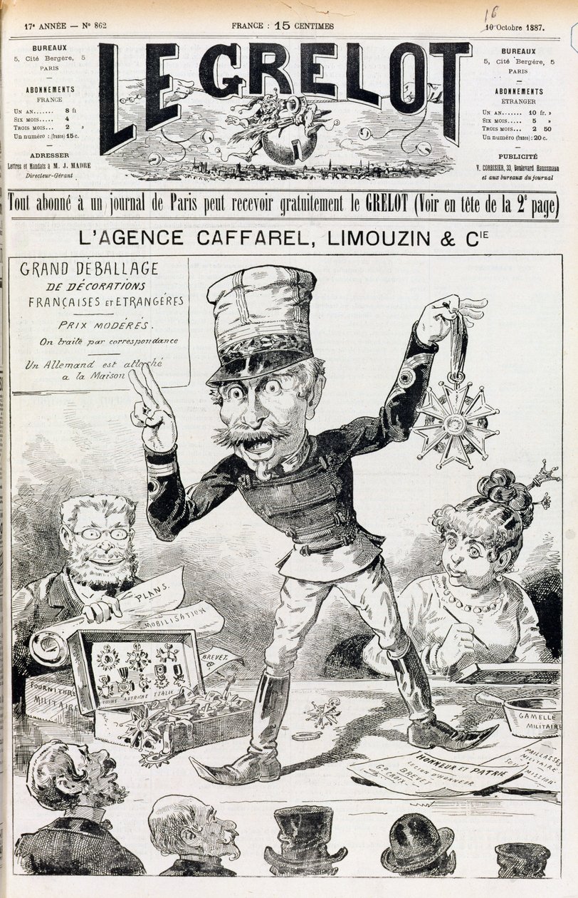 The Wilson Affair, front cover of Le Grelot, 16th October 1887 by French School
