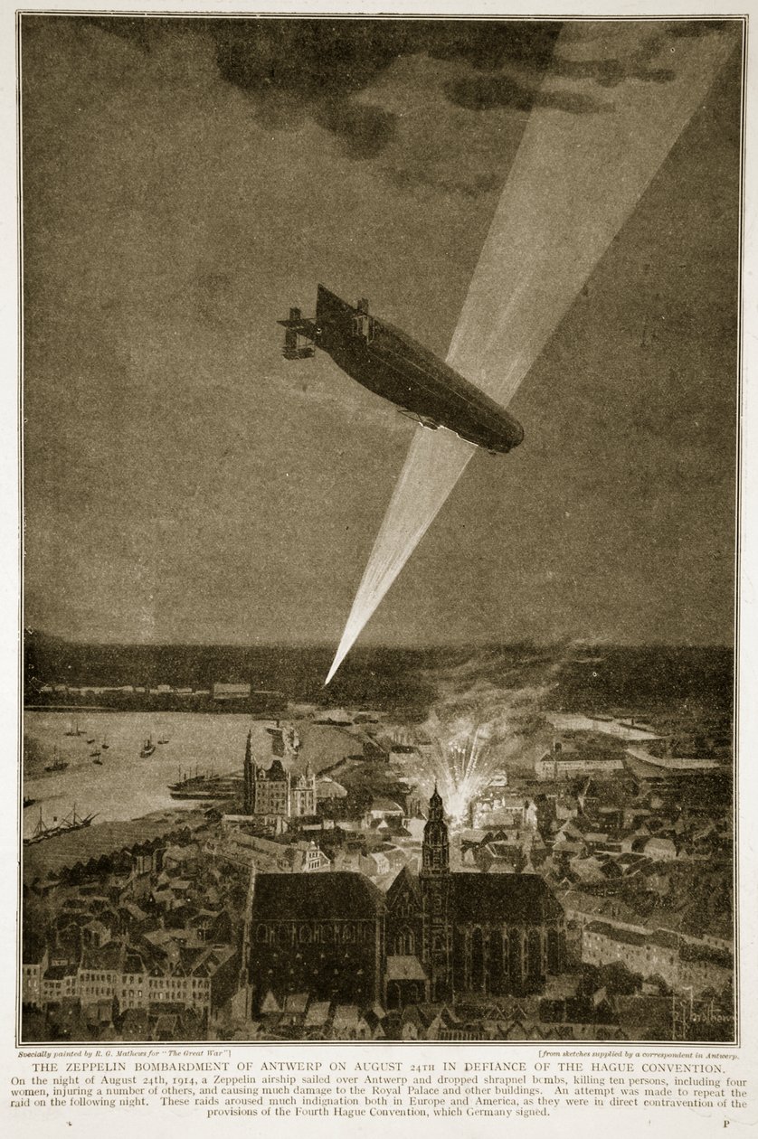 The Zeppelin Bombardment of Antwerp on August 24, 1914 in Defiance of the Hague Convention by French School