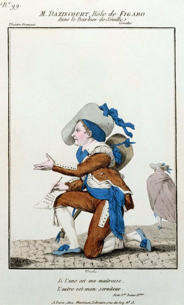 The Actor Dazincourt at the Theatre Francais in the Role of Figaro in The Barber of Seville by Pierre Augustin Caron de Beaumarchais (1732-1799) by French School