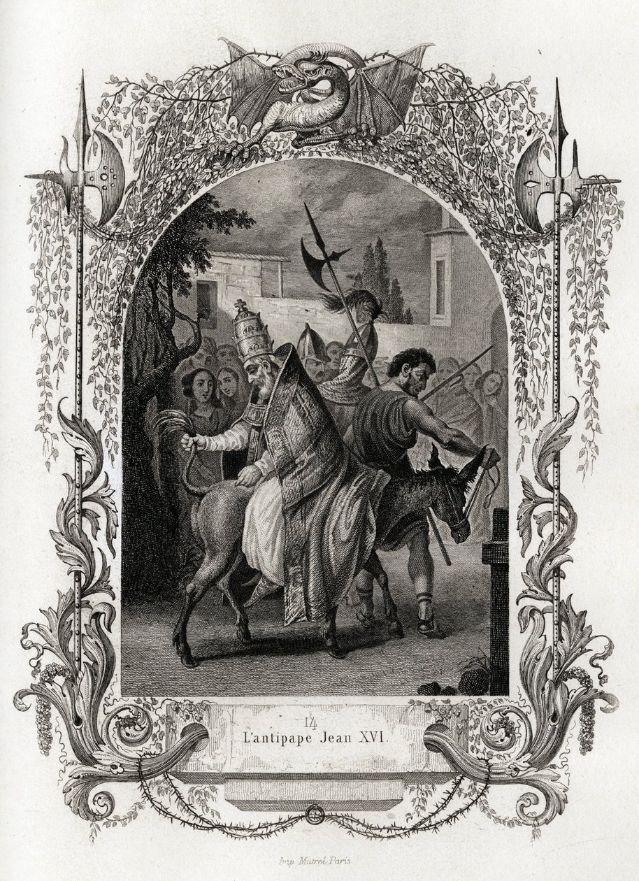The Antipope John XVI (997 to 998). Engraving to illustrate Histoire des popes by Maurice Lachatre, Librairie du Progres, Paris by French School