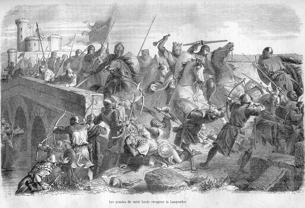 The Armies of Saint Louis Ravage the Languedoc in the 13th Century - Engraving in 