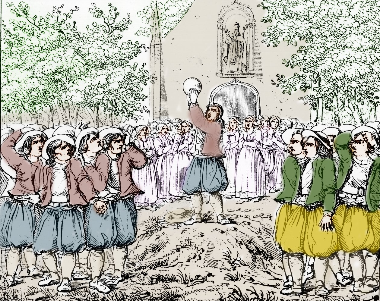 The beginning of a game of soule (football) in Brittany in the middle of the 19th century by French School