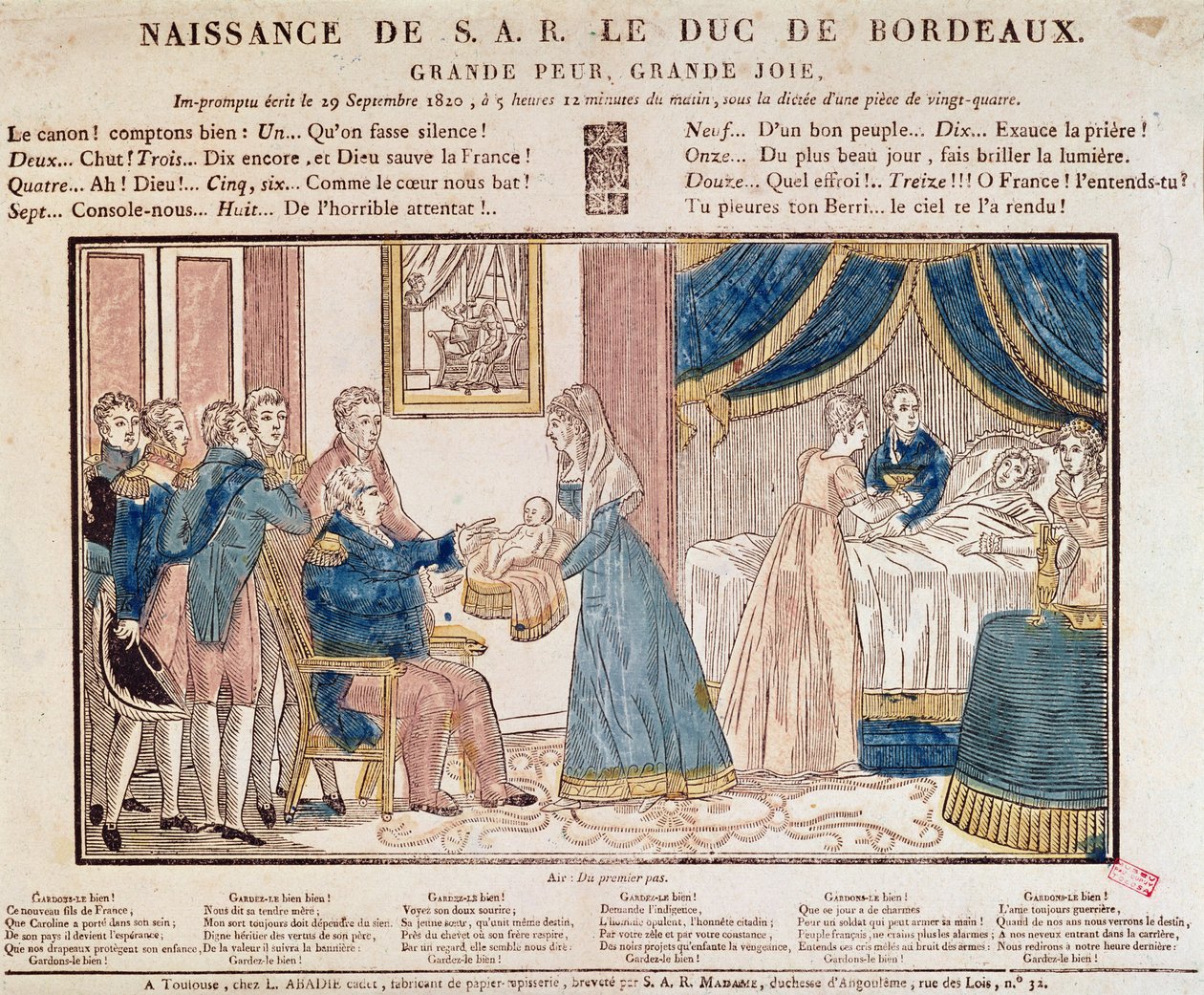 The Birth of Henri Charles Ferdinand Marie Dieudonne de France, Duc de Bordeaux, Comte de Chambord on 29 September, 1820 by French School