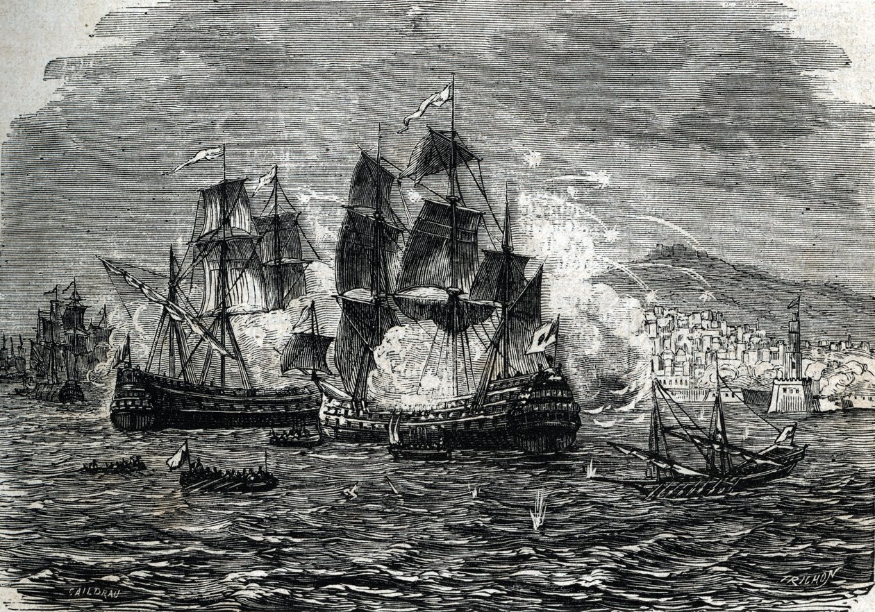 The bombardment of Algiers in August 1682 by Abraham Duquesne (engraving) by French School