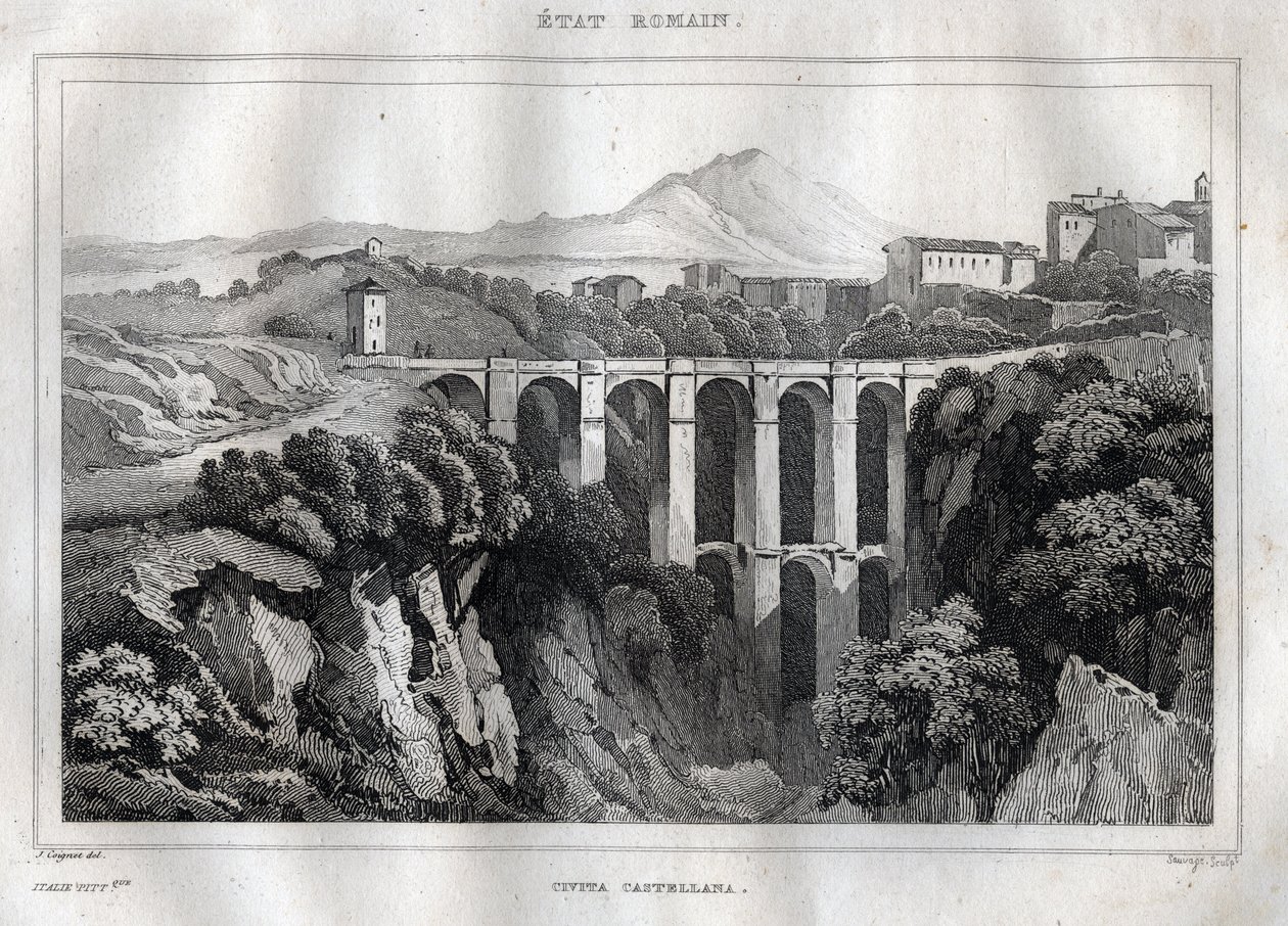 The bridge has double arcades - Civita Castellana - Province of Viterbo - Italy - Engraving from 
