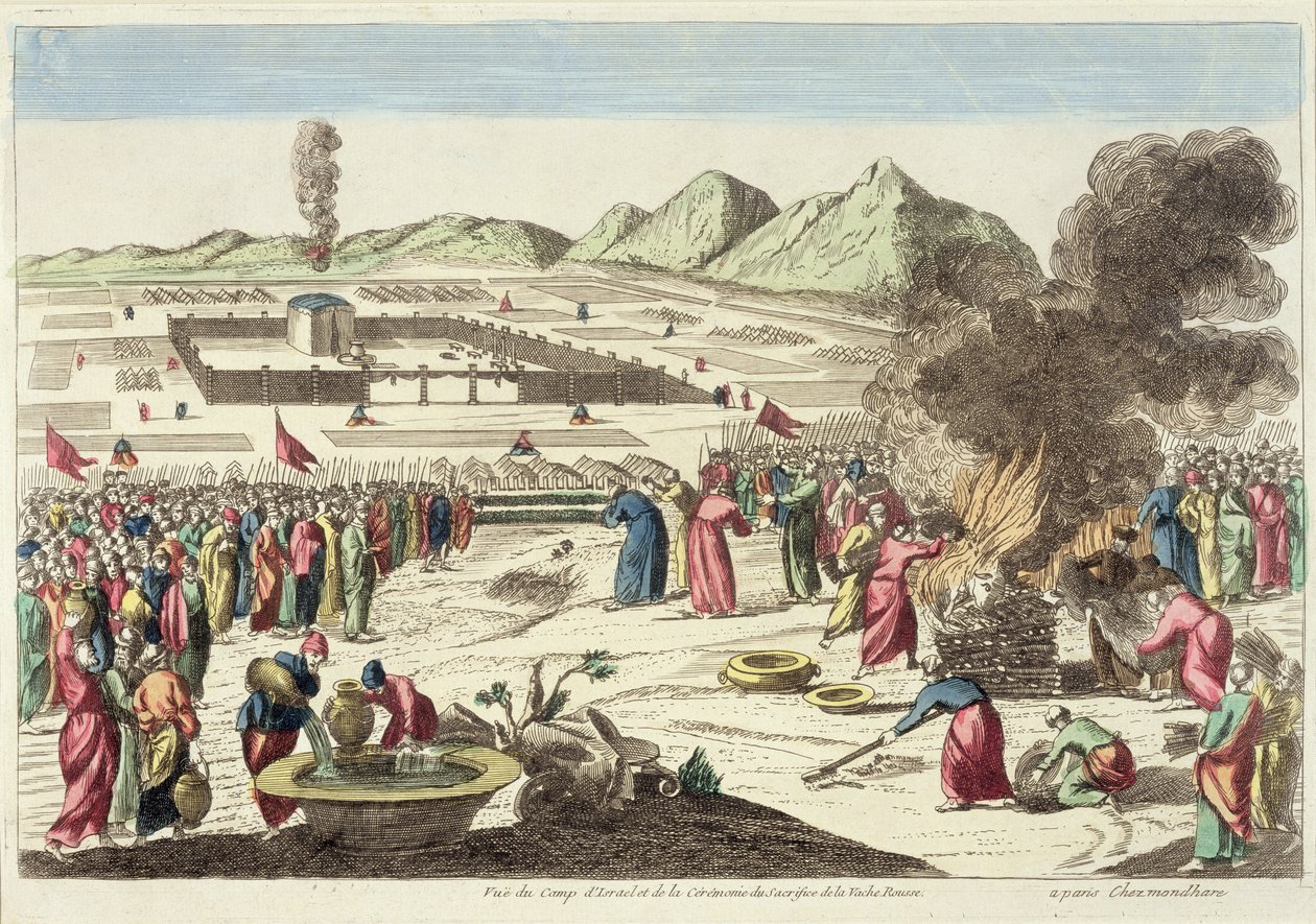 The camp of the Israelites and the sacrifice of the red cow by French School