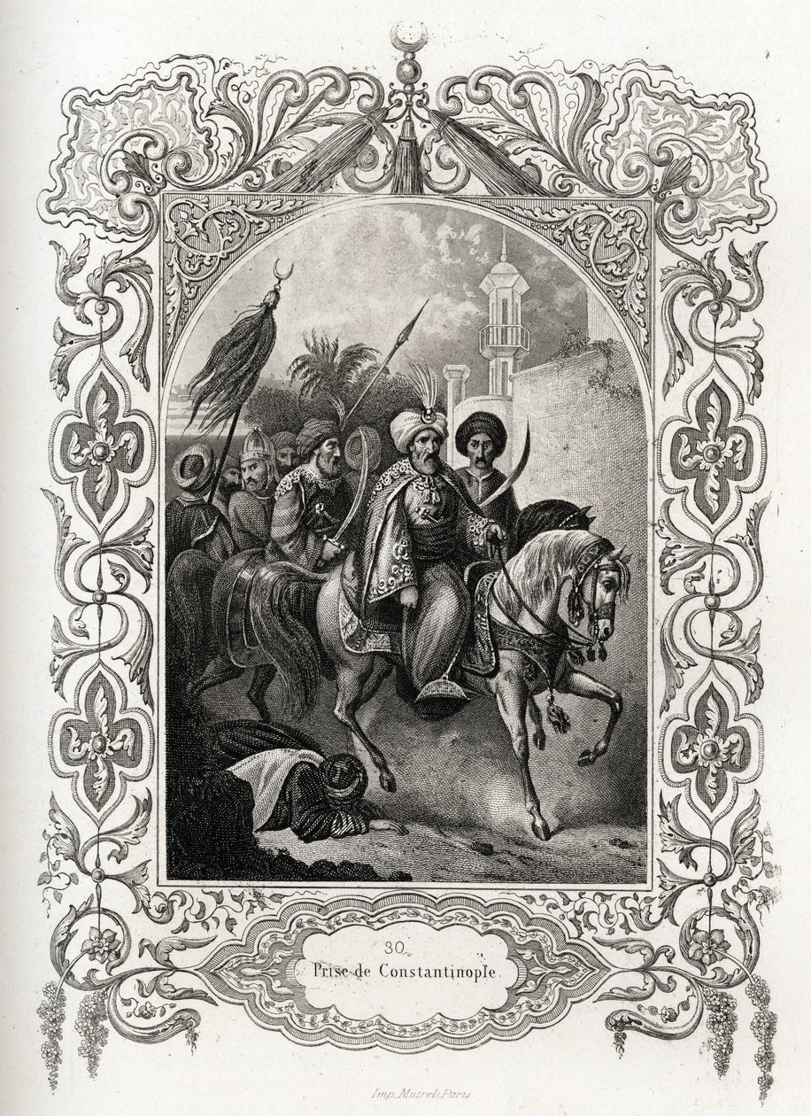 The capture of Constantinople in 1453 by the Ottoman forces. Engraving to illustrate Histoire des popes by Maurice Lachatre, librairie du progres, Paris. by French School
