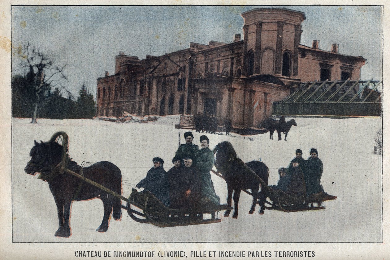 The Castle of Ringmundtof, Livonia, Plunder and Fire by Russian Anarchist Revolutionaries by French School