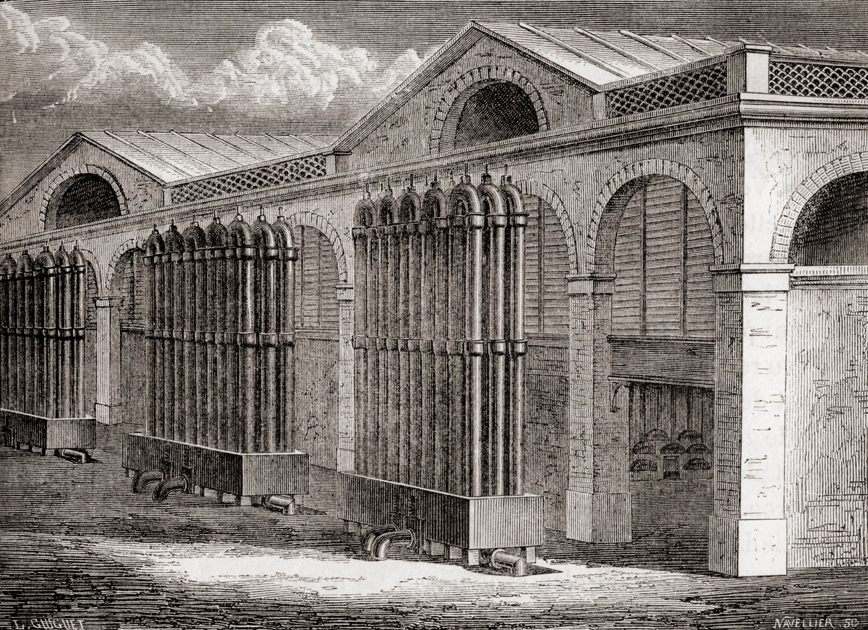 The coal gas condenser plant at La Villette, Paris, France in the 19th century, from 