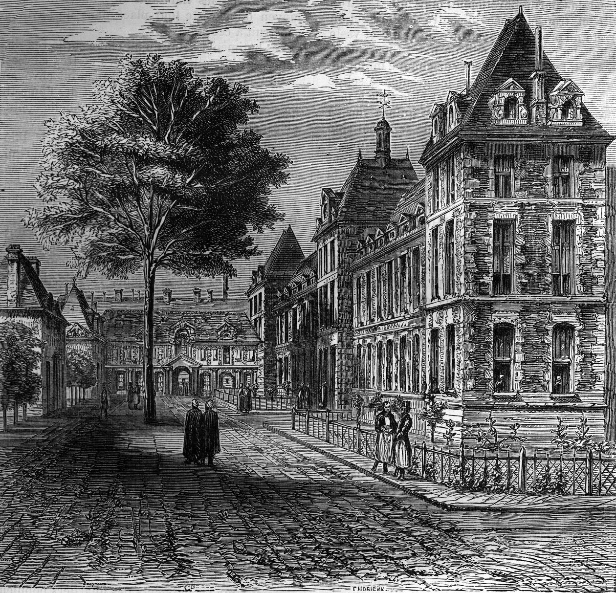 The court of the Saint Louis Hospital in Paris at the end of the 16th century by French School