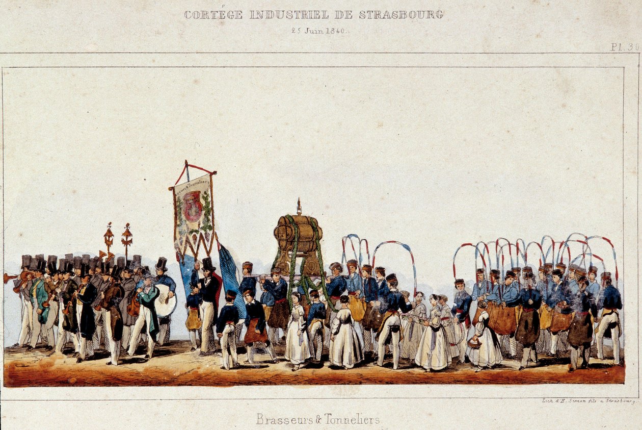 The dance of brewers and coopers during the industrial cortege in Strasbourg on 25/06/1840. Lithograph of Simon by French School