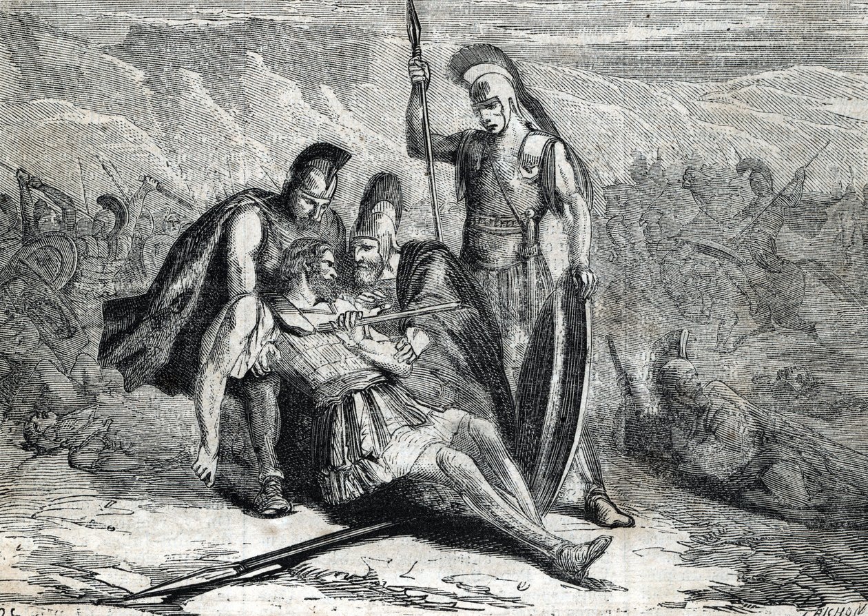 The Death of Epaminondas (418-362 BC) (engraving) by French School