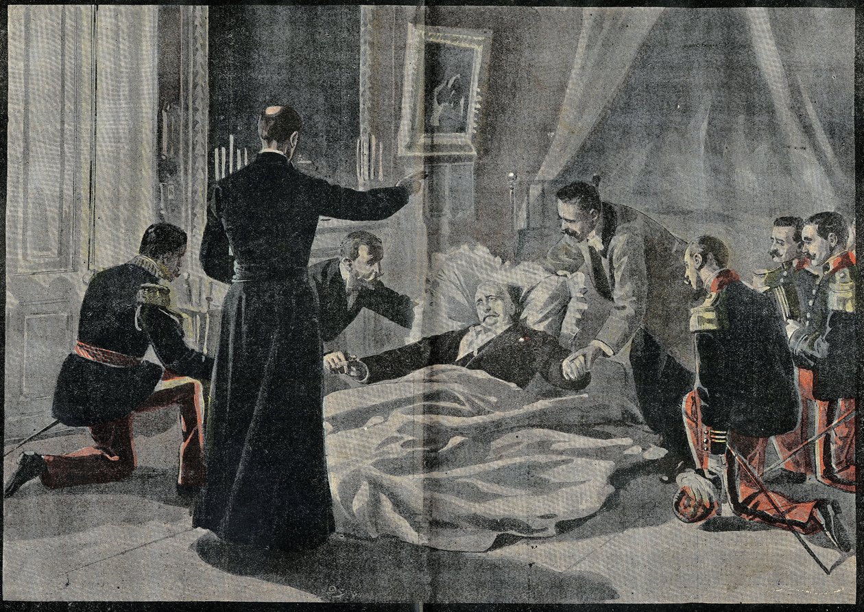 The Death of Felix Faure (1841-1899), President of France, Abbe Renault Gave Him the Absolution. Engraving in 