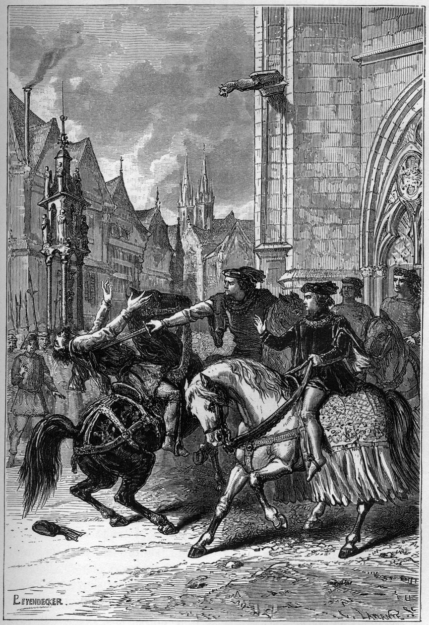 The death of Wat Tyler at Smithfield, London, in 1381 during the Peasants