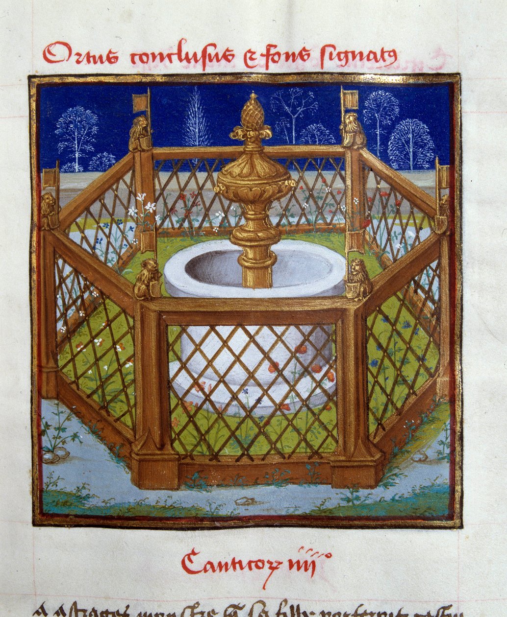 The Enclosed Garden and Fountain Sealing by French School
