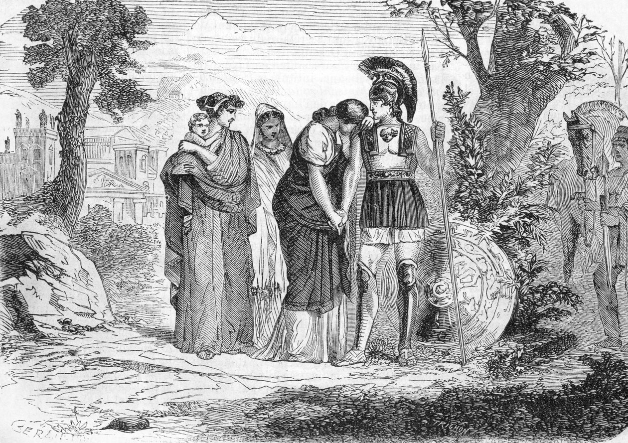 The farewell of Hector and Andromaque (engraving) by French School