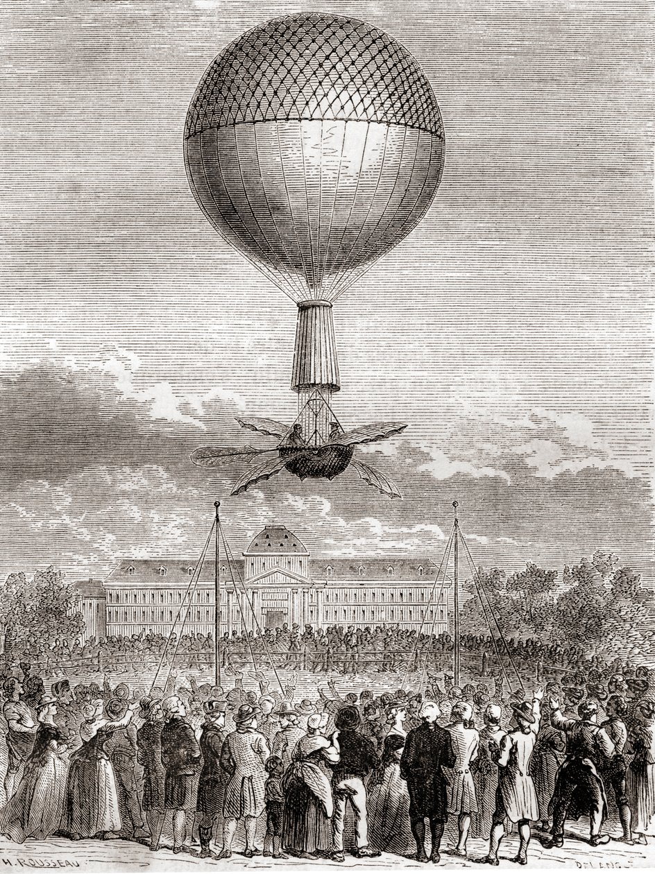 The First Successful Balloon Flight of Jean-Pierre François Blanchard on 2 March 1784, in a Hydrogen Gas Balloon Launched from the Champ de Mars, Paris, France, from Les Merveilles de la Science, Published c.1870 by French School