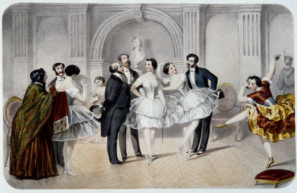 The Foyer of the Opera (Opera Garnier in Paris). A Tutu Dancer Chatting with Gentlemen by French School