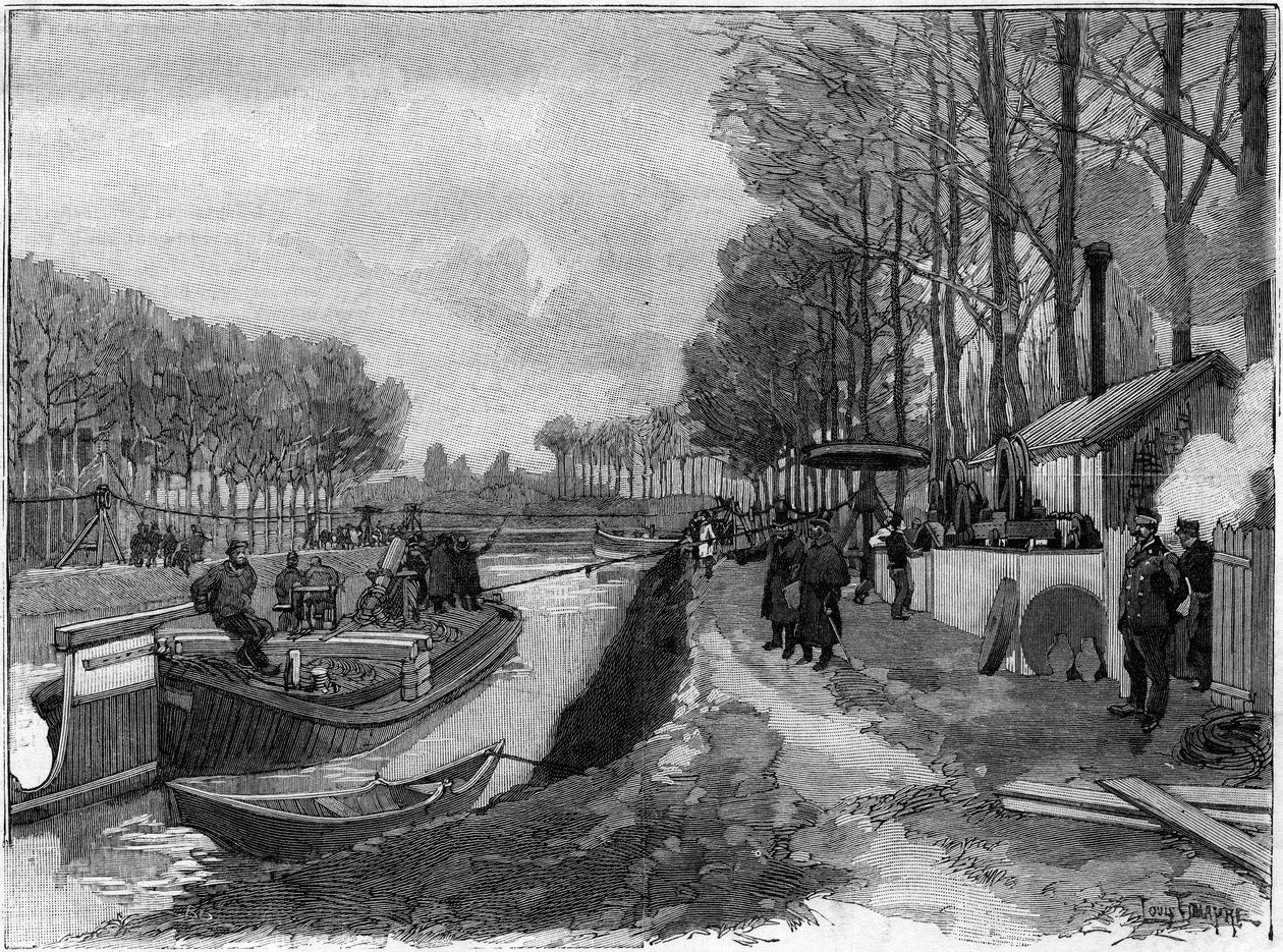 The funicular hauling of boats on the canals in Joinville le Pont, following the Maurice Levy system by French School