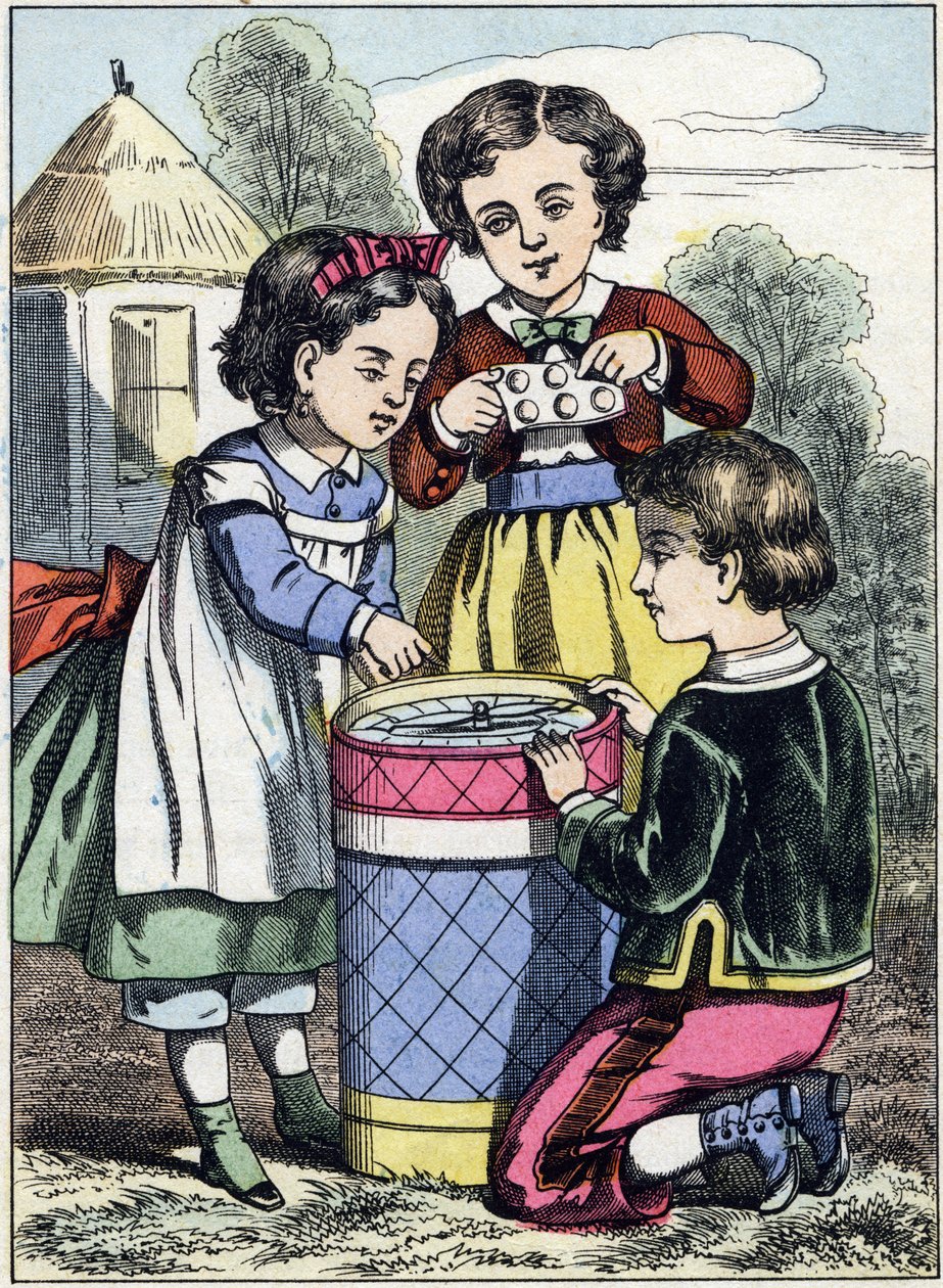 The Game of Macaroons. Engraving from the Picture Album "The Games of Childhood". Imagery of Epinal, late 19th century by French School