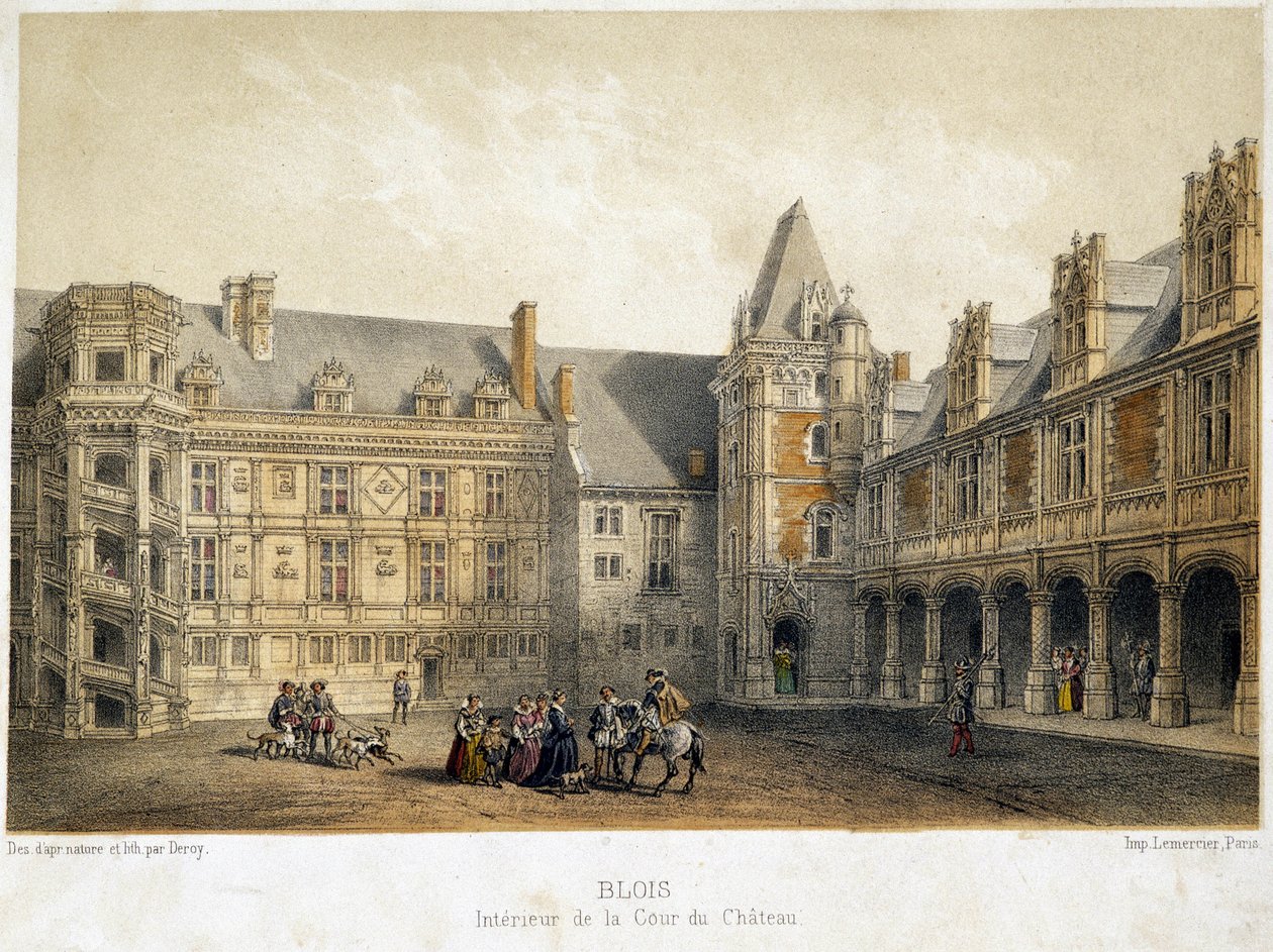 The interior of the courtyard of the castle of Blois in the period of Francois 1st (16th century) by French School