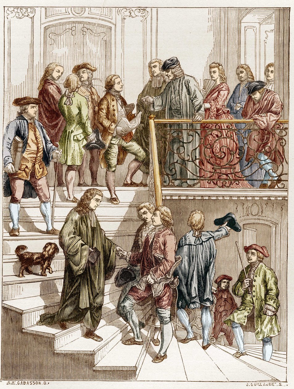 The philosophers of the 18th century in the staircase of Voltaire (François Marie Arouet known as Voltaire) by French School