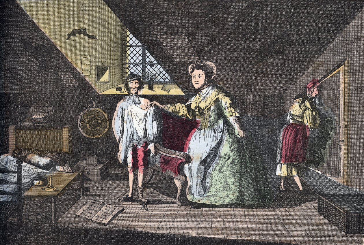 The pious tailor caught in adultery. Engraving by Cabbage from 1768 in Lire Et Galanterie. Weekly Collection of Galantes Images on the direction of John Grand-Carteret. 1903-1904 by French School