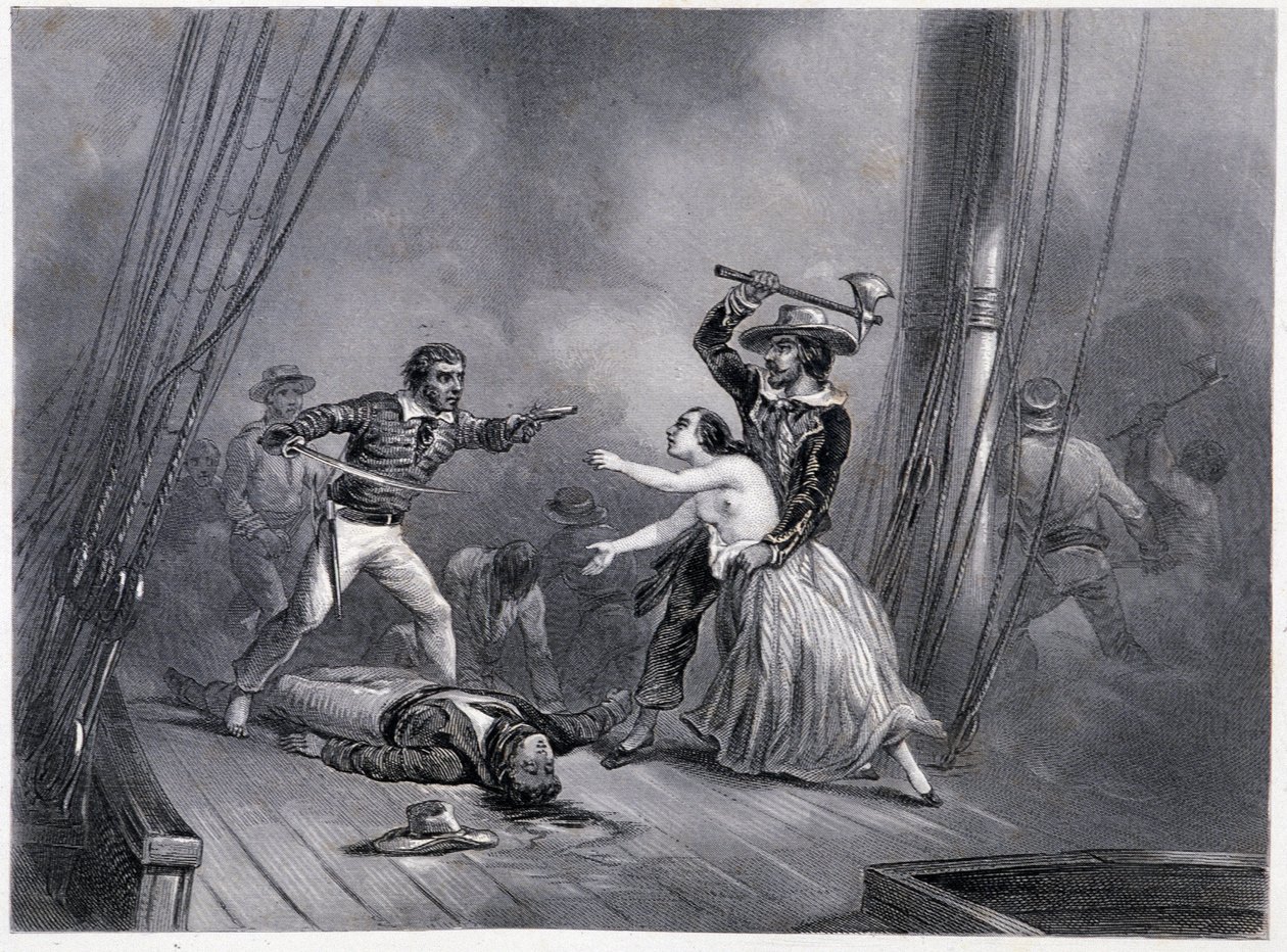 The pirate Morgan abducts the beautiful Spanish - in General History of the Navy by E and V Penaud brothers by French School