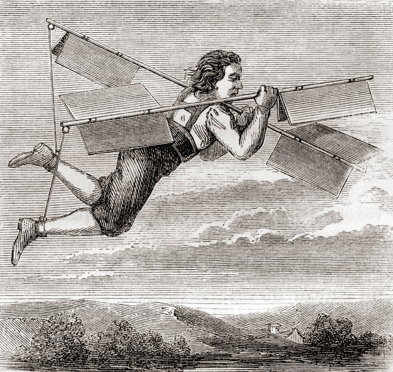The Purported Flight of French Locksmith Jacob Besnier, with the Aid of a Self-Designed Flying Apparatus, in 1678, from 
