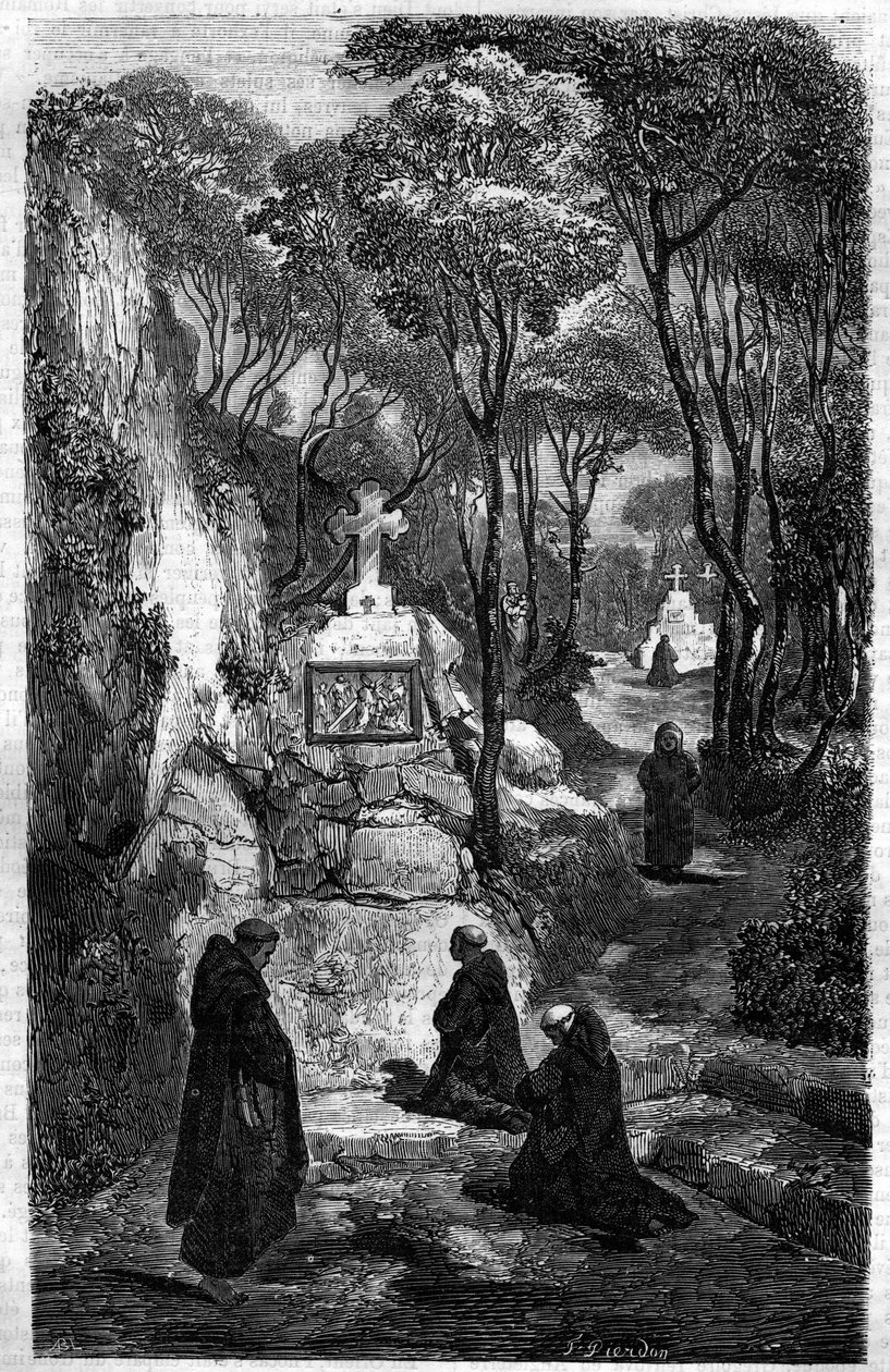 The religious of Saint Benoit in prayer. Engraving in 