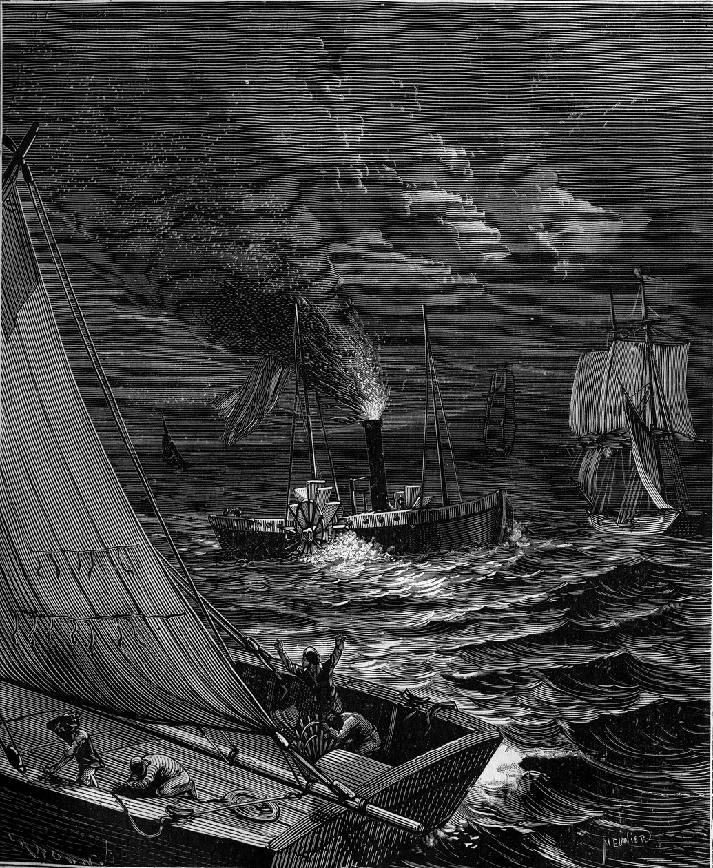 The ship was made in 1807 by Robert Fulton (1765 - 1815) for the New York - Albany route on the Hudson River by French School