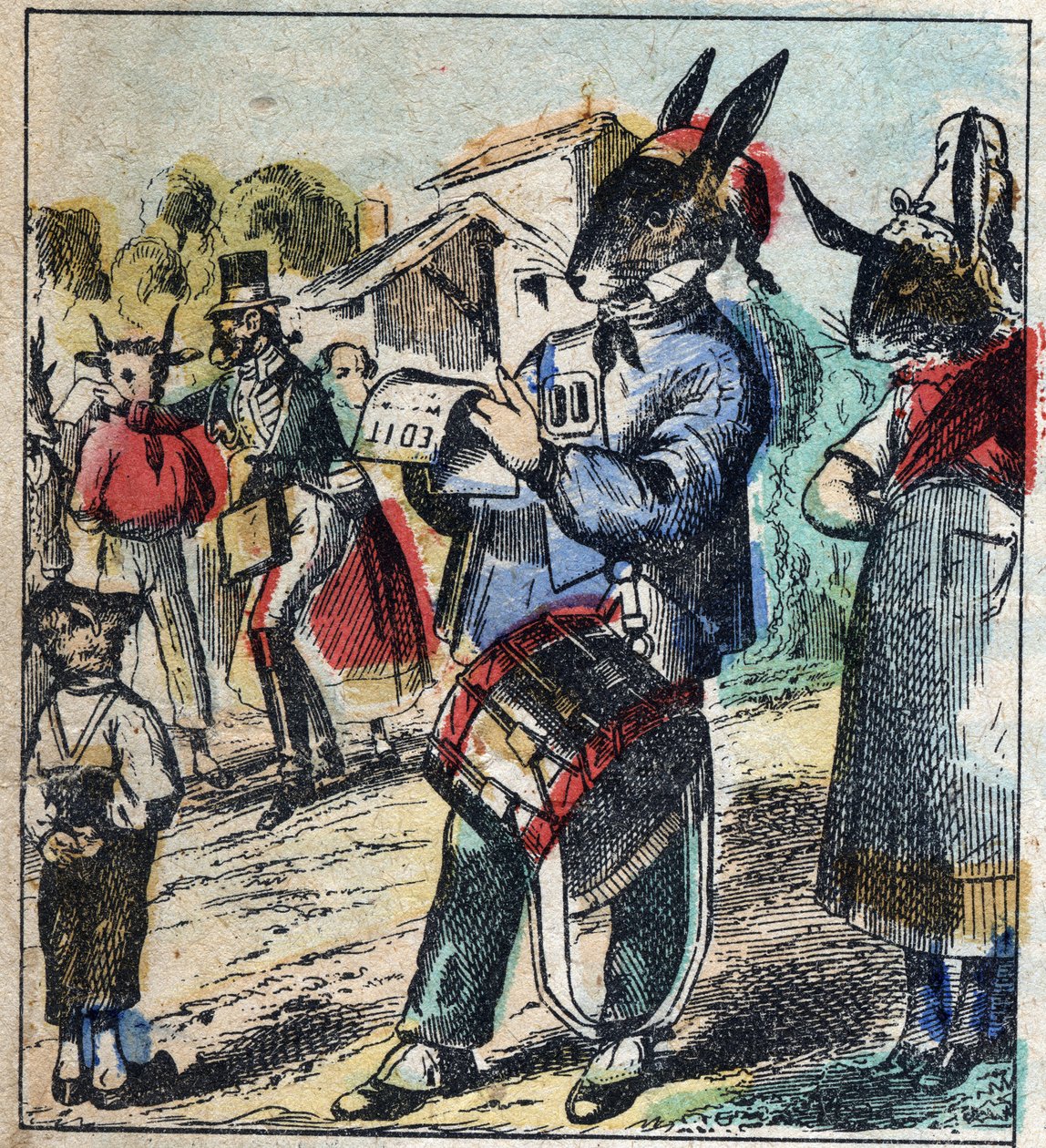 The sick lion and the fox. Fables by Jean de La Fontaine. Epinal imaging from the end of the 19th century by French School