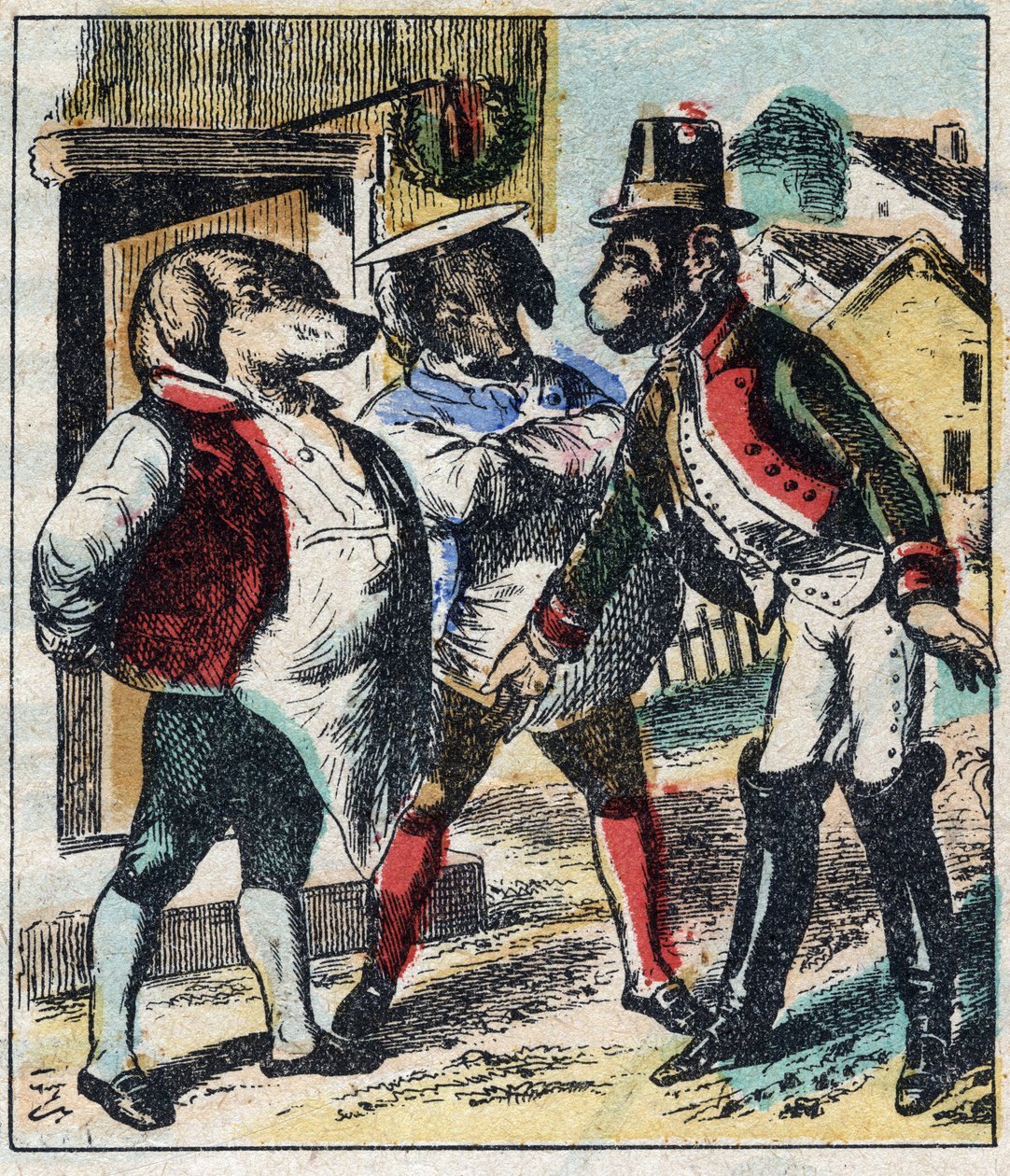 The Sick Lion and the Fox. Fables by Jean de La Fontaine. Epinal imaging from the end of the 19th century. by French School