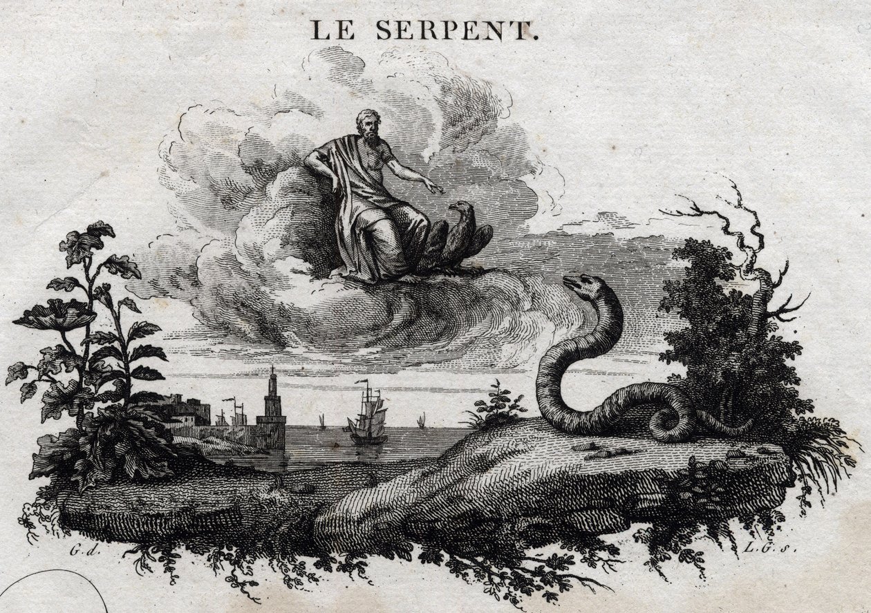The snake. Fable of Aesop. Written by Guillaume Montfort and engraved by Beauble in 1801. by French School
