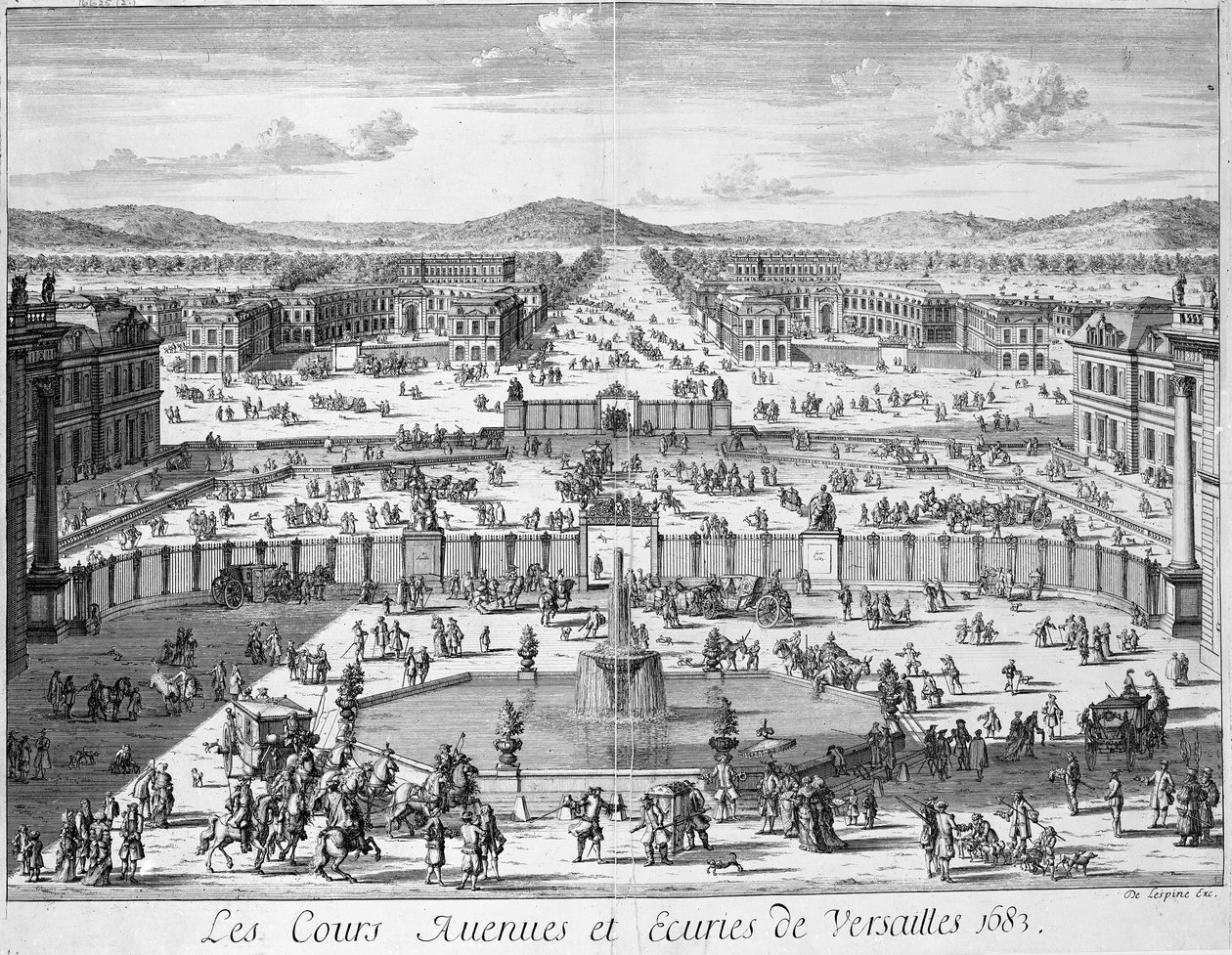 The Stables and Gates of Versailles Seen from the Palace, 1683 by French School