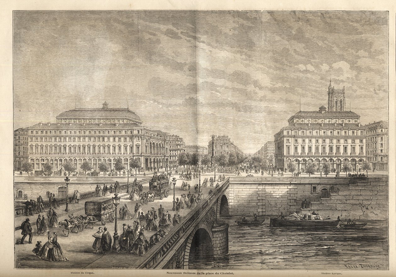 The two new theatres of the Place du Chatelet in Paris in 1862 by French School