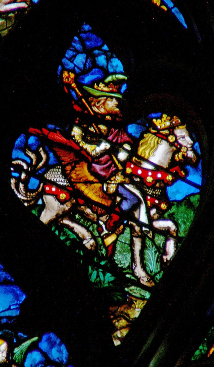 The west rose window depicting a scene from the Book of Revelation: Abaddon or Apollyon, the angel of the bottomless pit by French School