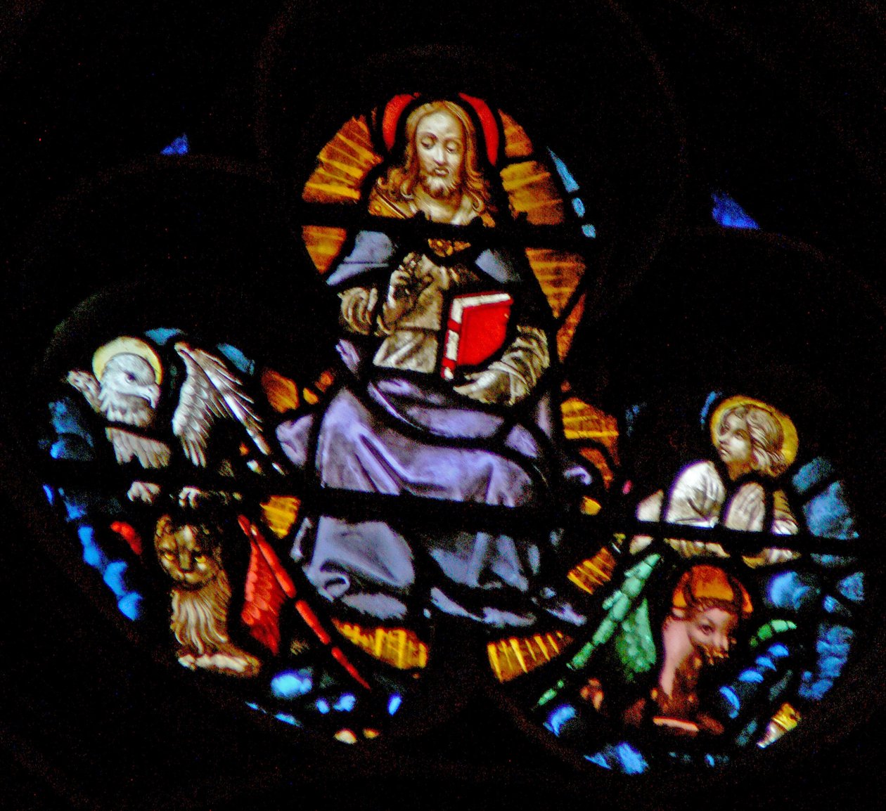 The West Rose Window Depicting a Scene from the Book of Revelation: Christ with the Four Sacred Beasts, Symbols of the Evangelists by French School