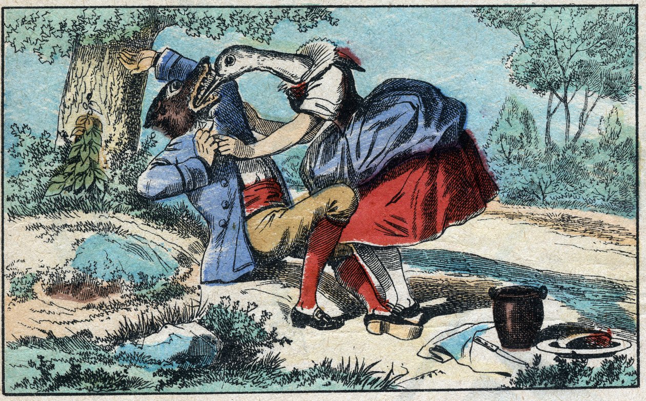 The wolf and the stork. Fables by Jean de La Fontaine by French School
