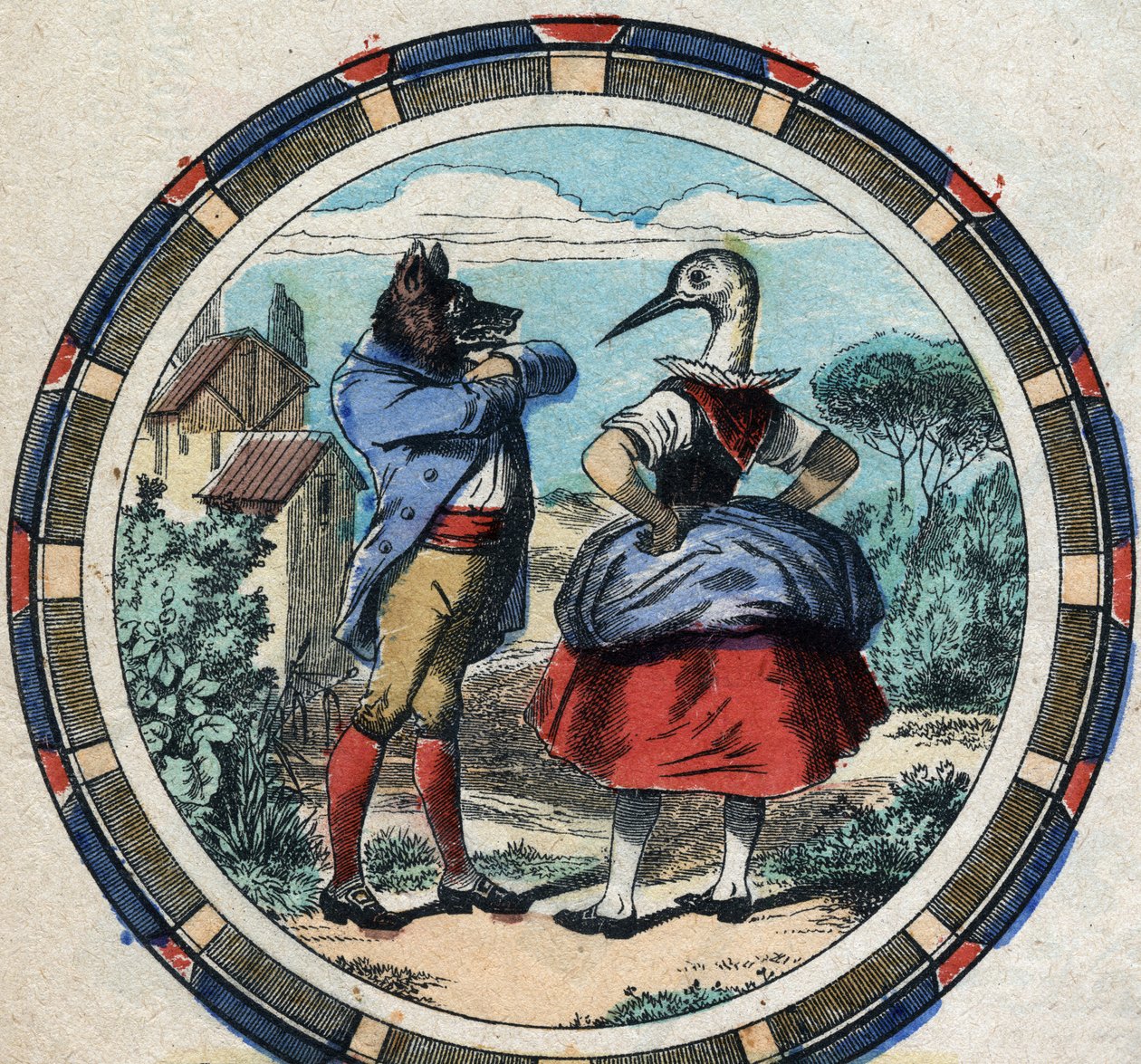 The wolf and the stork. Fables by Jean de La Fontaine (1621-95). Epinal imaging from the end of the 19th century. by French School