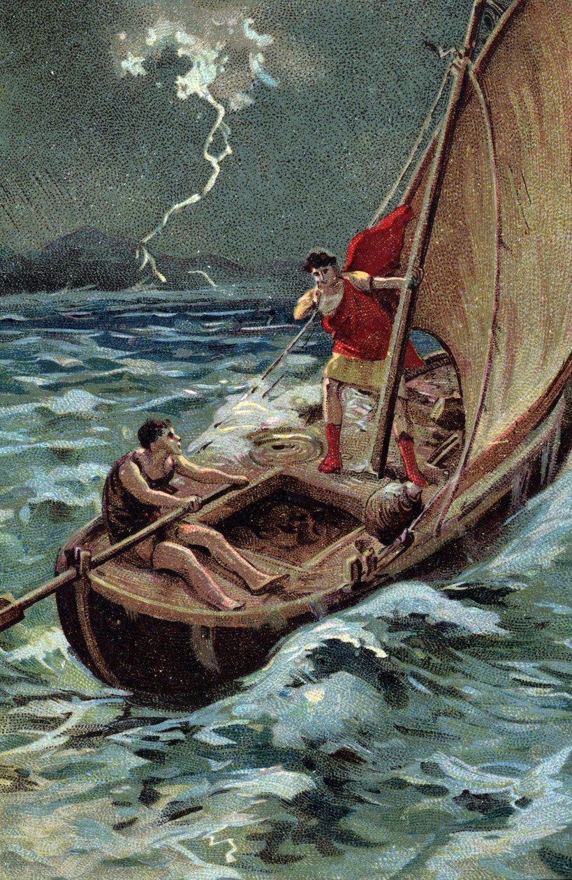 The Young Julius Caesar (100-44 BC) Crossing the Adriatic Sea to Join Dalmatia Bravely Advances Despite the Tempest, Confident in His Good Star and Destiny by French School