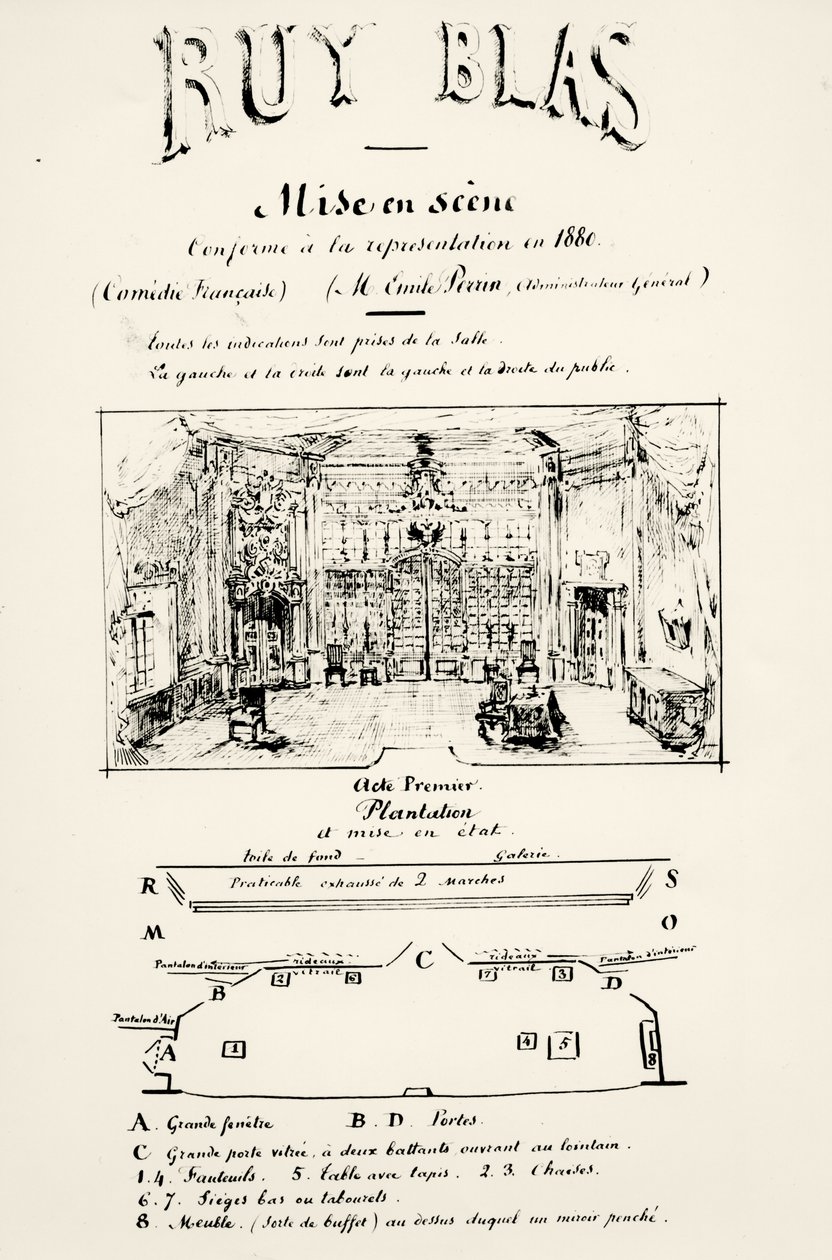 Theatre programme for Act I of Ruy Blas by Victor Hugo, 1880 by French School