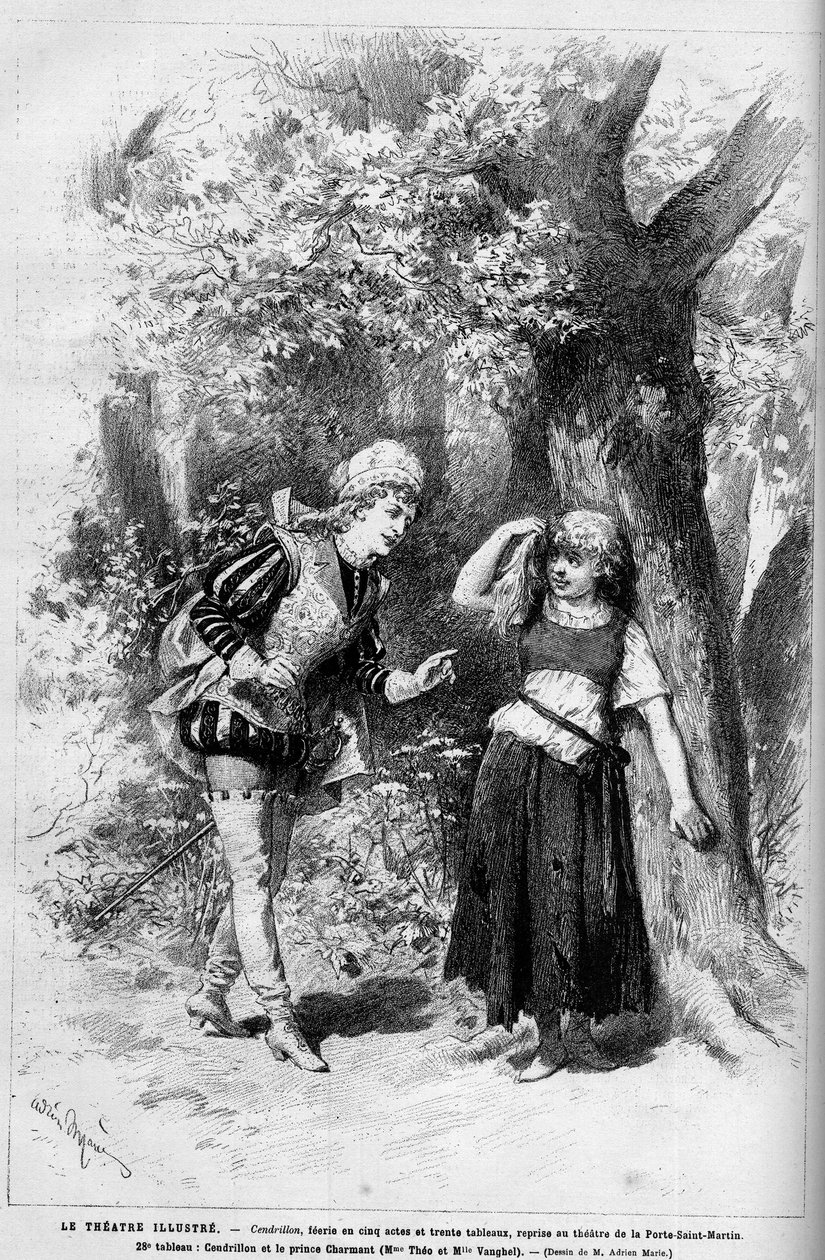 Theatrical representation: Cinderella and the Prince Charming performed by Mme Theo and Melle Vanghel for the play Cendrillon by Clairville by French School