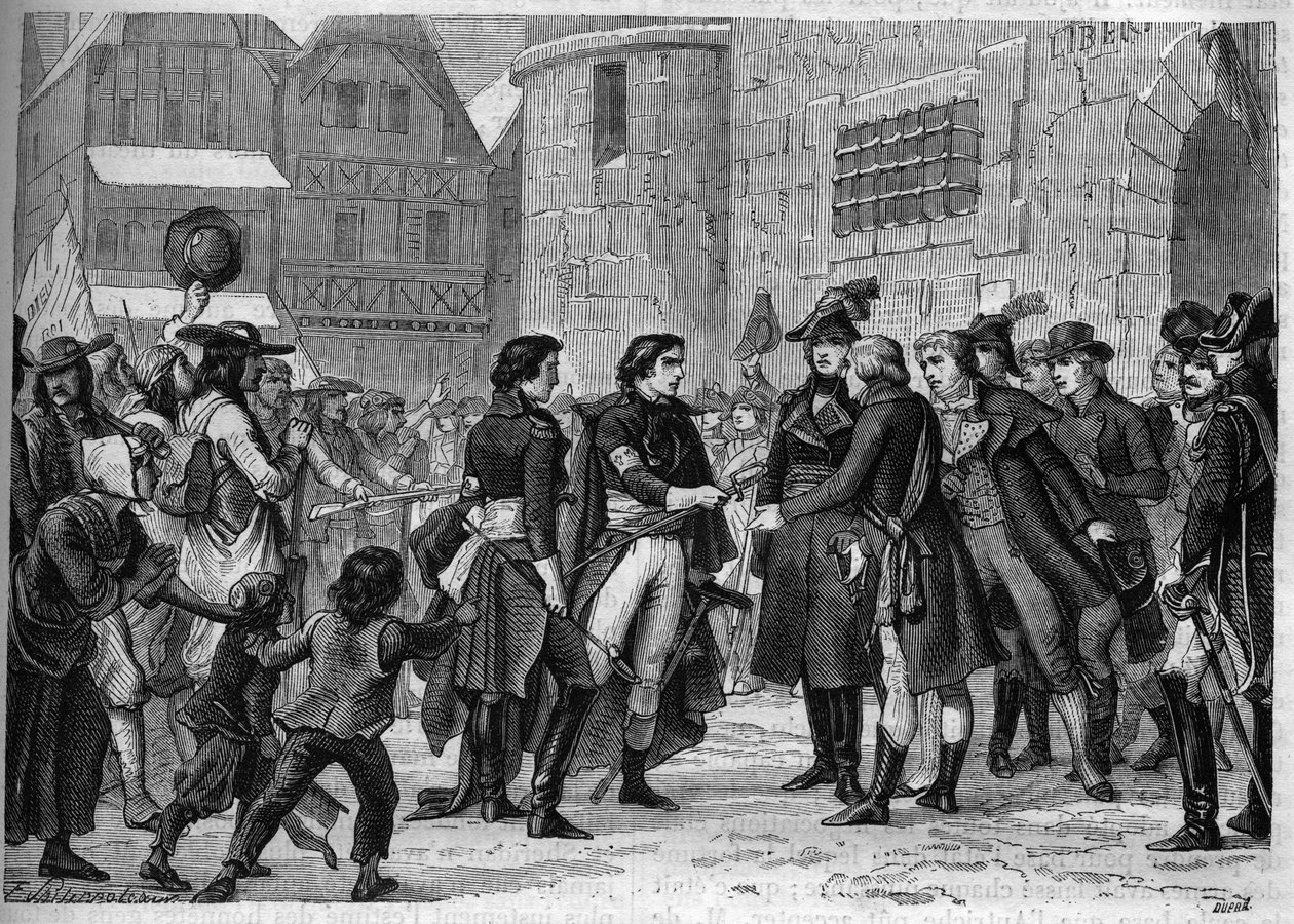 Third War of Vendee (1799-1800): Vendee chiefs returning their arms in January 1800 - Engraving of 1865 in 