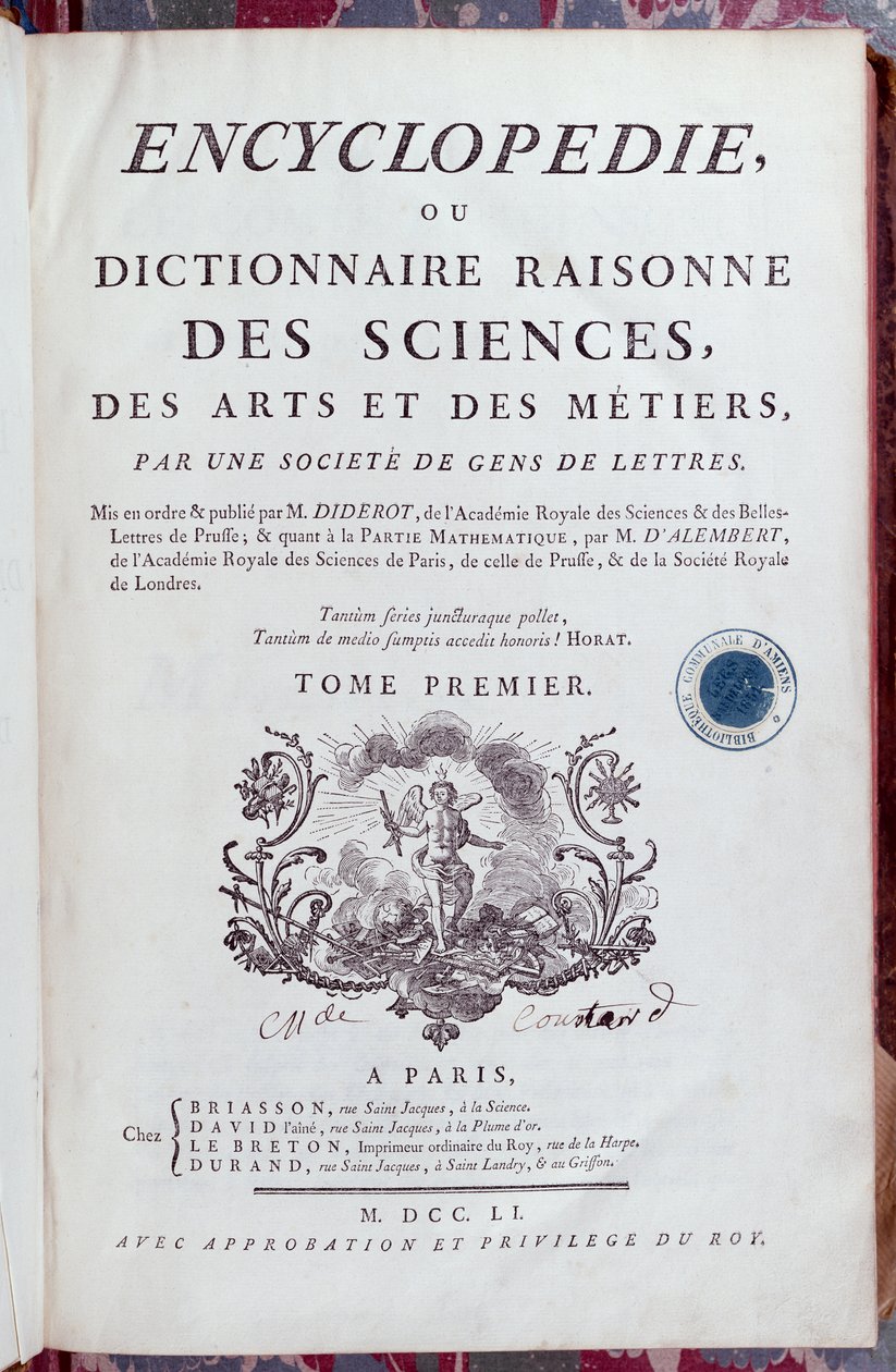 Title Page of Encyclopedia by Denis Diderot (1713-84), published