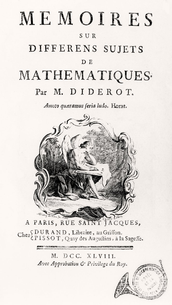 Titlepage of "Mémoires sur différens sujets de mathématiques", 1748 by French School