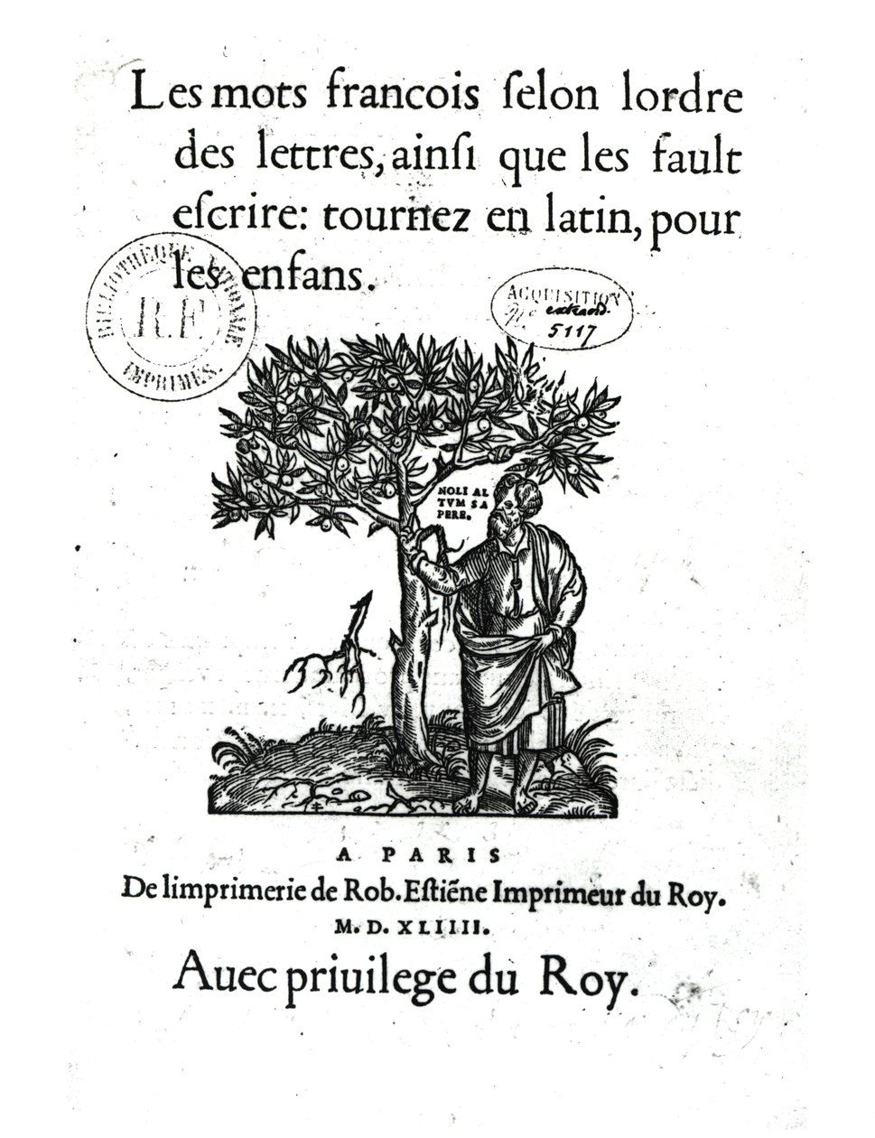 Titlepage of the First French-Latin Dictionary, 1544 by French School